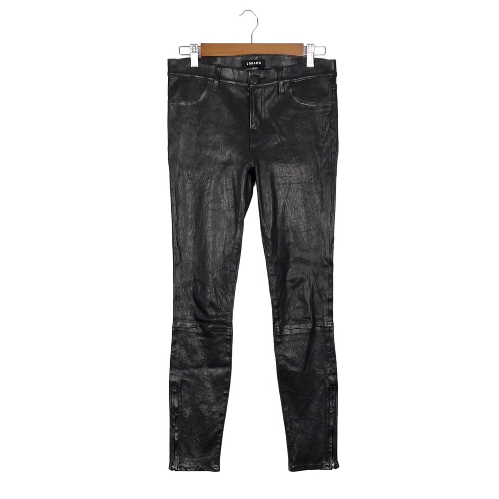 J Brand L8001 "Super Skinny" Lambskin Leather Leggings Noir Black Size 28